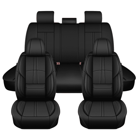 HQBQBUG Seat Covers Full Set Fit for Ford F250 2017-2024 2025 Comfort Leather Seat Cushion Automative Seat Cover Protector Compatible Airbag Black,FullSet(5Seat)