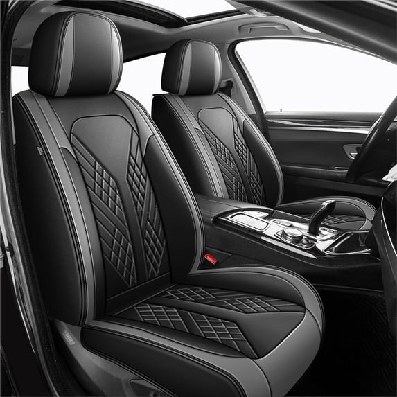 HQBQBUG Seat Covers Full Set for Lincoln MKC 2015-2019 Faux Leather Waterproof Comfort Car Seat Covers Lumbar Support Compatible Airbag Grey,Full Set(2 Row 5 Seats)