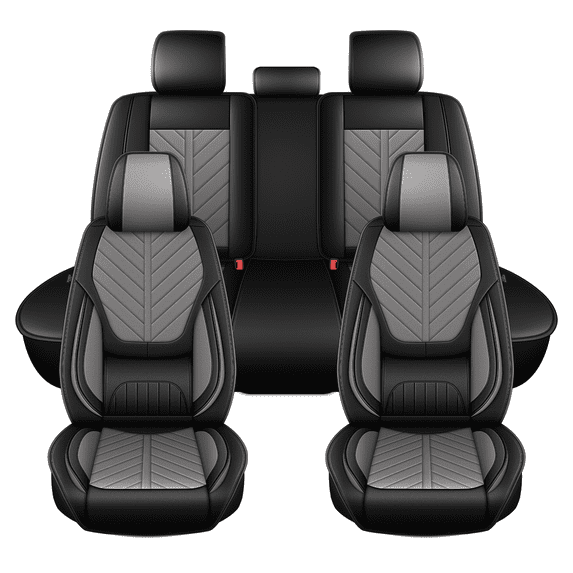HQBQBUG Seat Covers Full Set for Volkswagen VW Touareg 2004-2017 Waterproof Leather Car Seat Covers Breathable Lumbar Support Compatible Airbag(Grey,5 Seats)