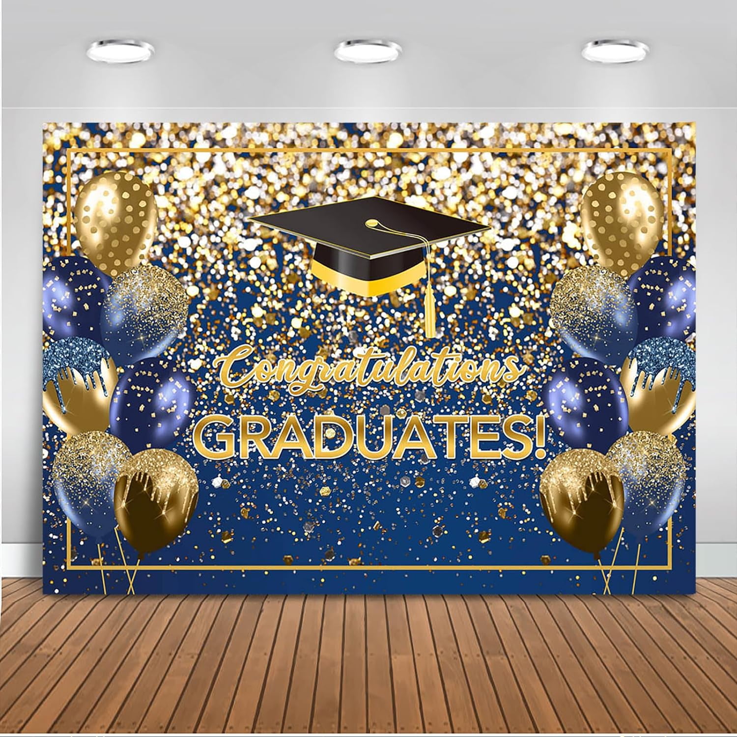 HQIAN 2024 Graduation Backdrop Glitter Balloons Bachelor Cap