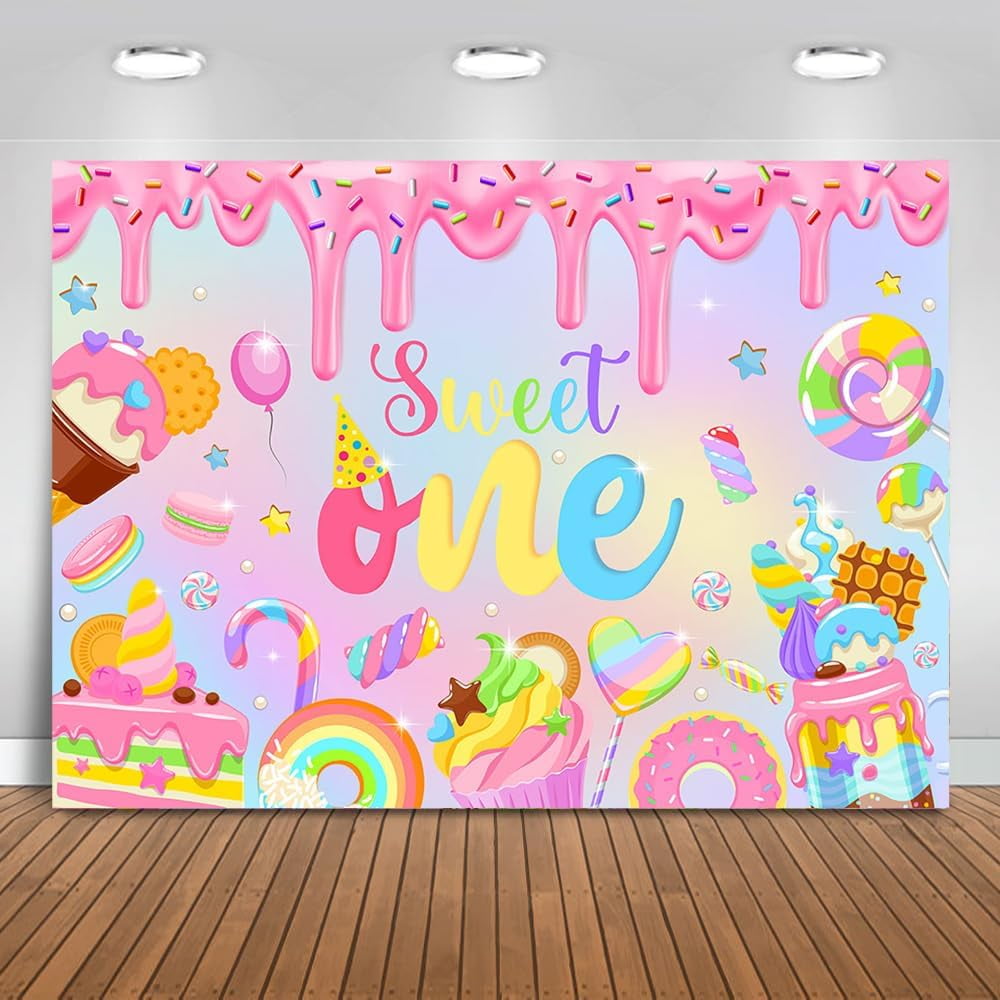 HQIAN Sweet One Backdrop Donut Ice Cream Princess Girl First Birthday