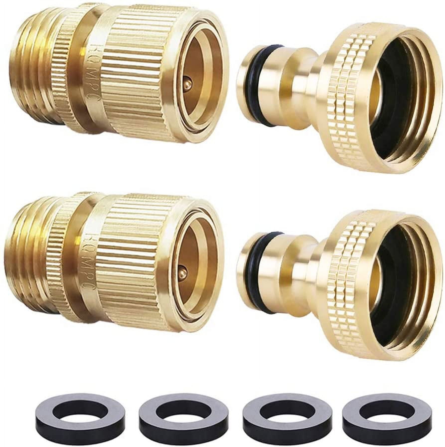 Garden Hose Quick Connect Solid Brass Connector Fitting Water Connectors 3/4 inch GHT (2SETS)