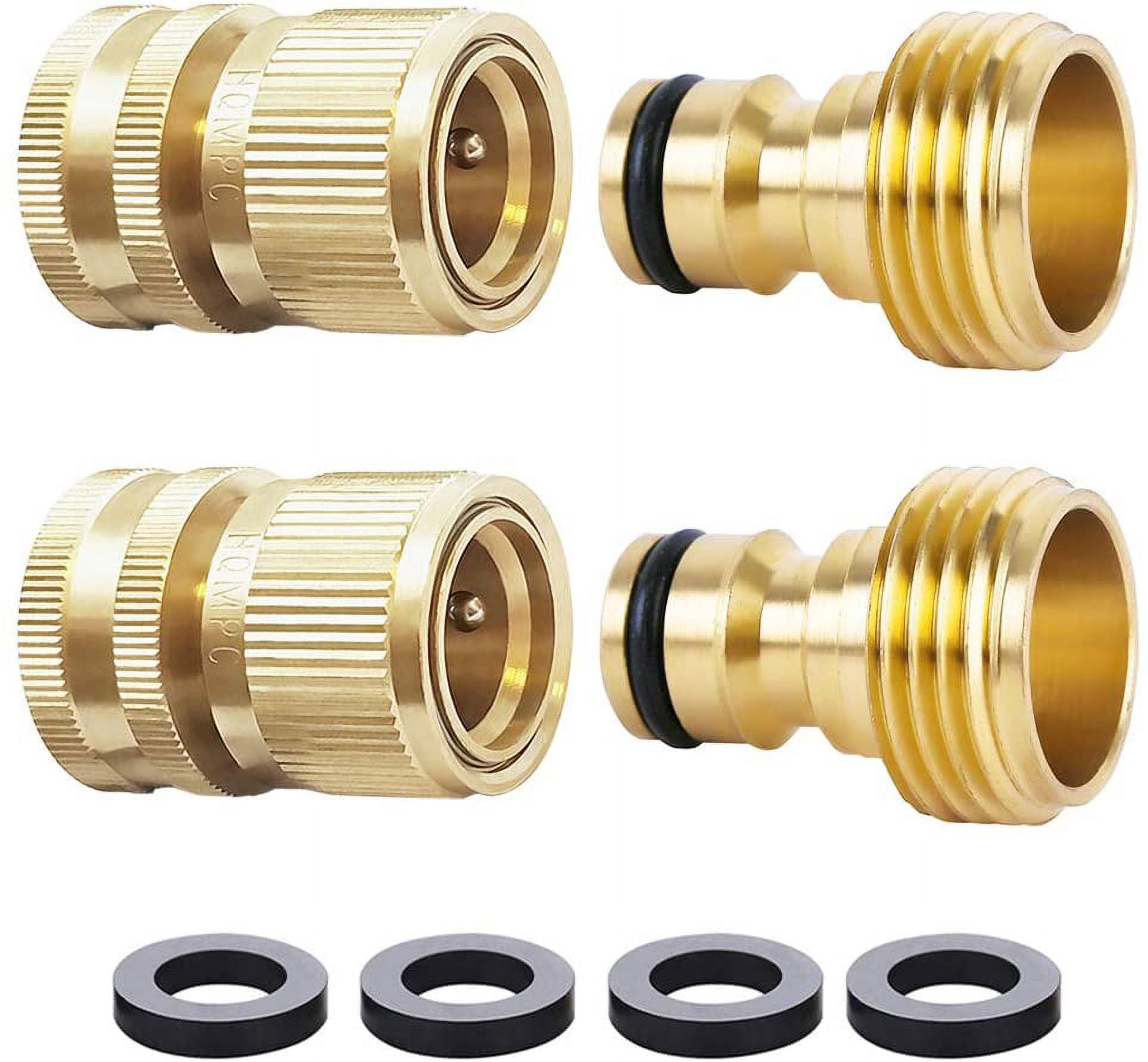 HQMPC Garden Hose Quick Connect Solid Brass Quick Connector Garden Hose Fitting Water Hose Connectors Garden Hose Disconnect 3/4 inch GHT (2Sets) (2Female+2Male)