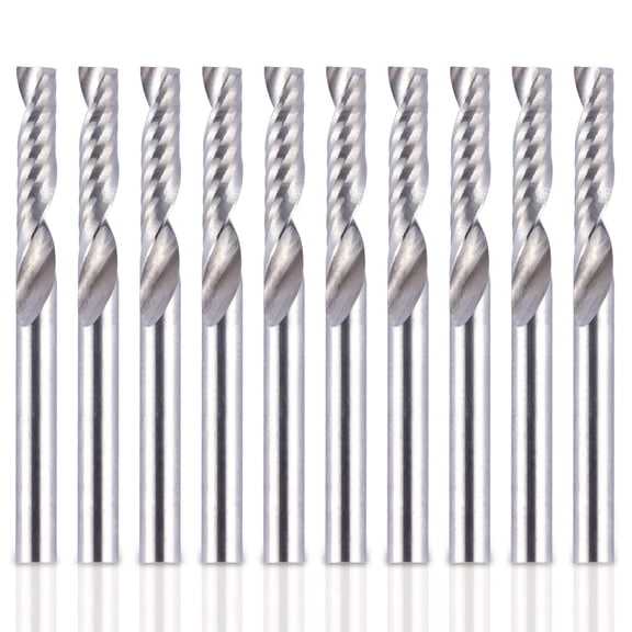 HQMaster 10pcs O Flute CNC Router Bits 1/8 Inch Shank Single Flute End Mill Tungsten Carbide Spiral Upcut Engraving Milling Cutter for Acrylic Plastic MDF Aluminum PVC
