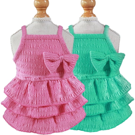 HQREA 2 Pieces Dog Dress for Small Dogs Girl Sleeveless Vest Skirt Cute Bow Cake Dress Pet Shirt Outfits for Puppy Cats