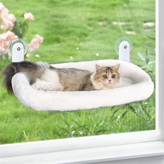 HQREA Cat Window Perch, Cordless Pet Hammock with Cozy Pad, Window Shelf for Cats
