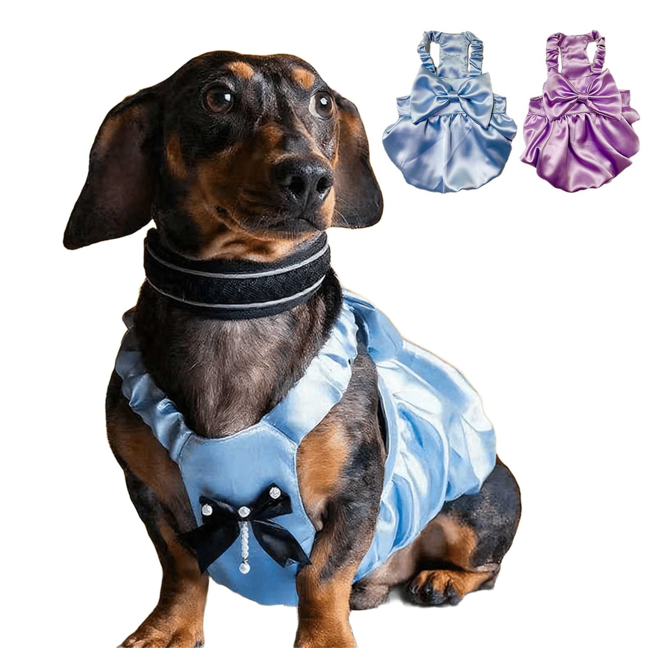 HQREA Dachshund Dog Dress Summer Girl Pretty Dog Wedding Party Skirt Outfits with Bow Valentine Clothes for Medium Large Dogs