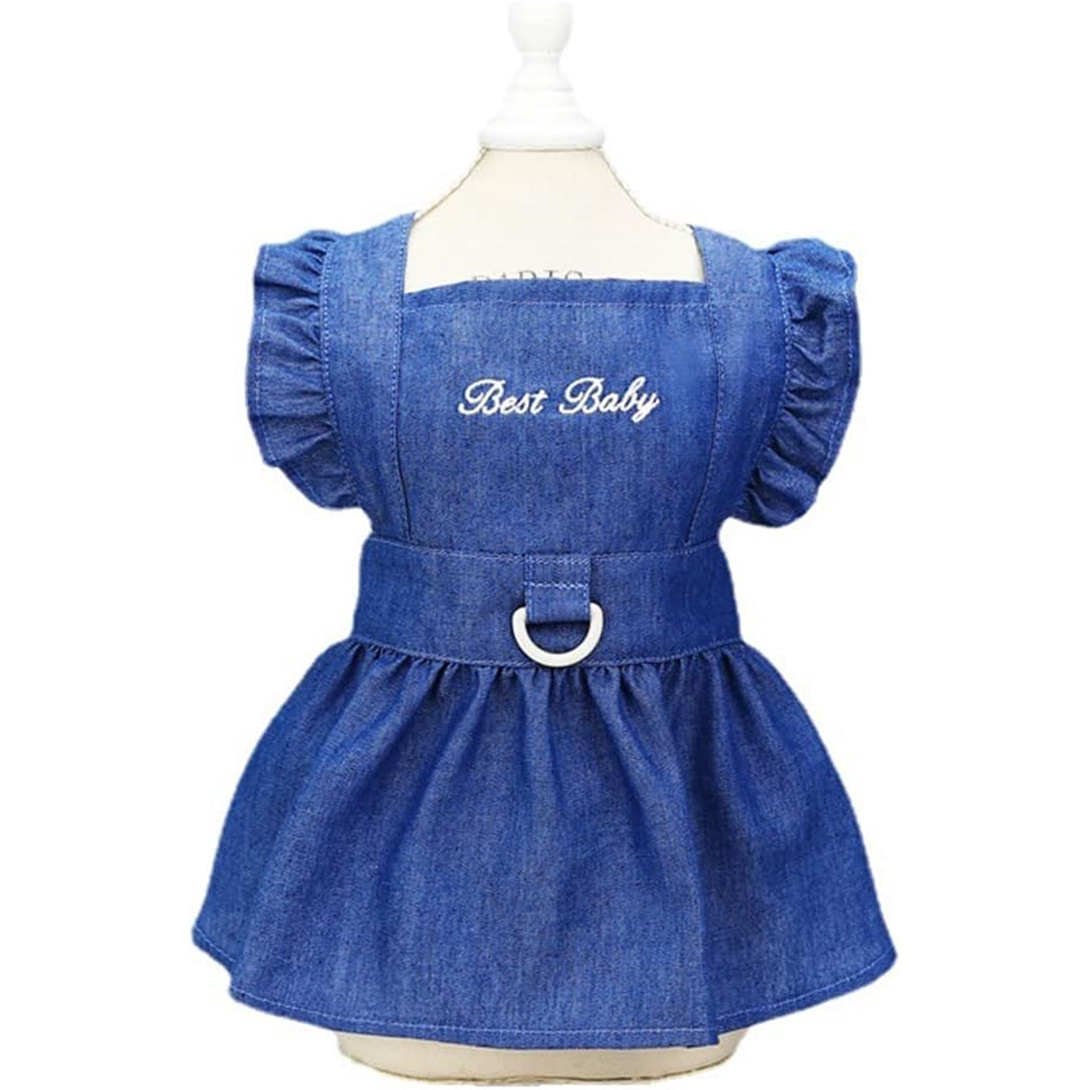 HQREA Denim Dog Dresses for Small Dogs Puppy Girl Clothes with D-ring & Bow Knot Summer Cat Apparel Blue Dog Clothes