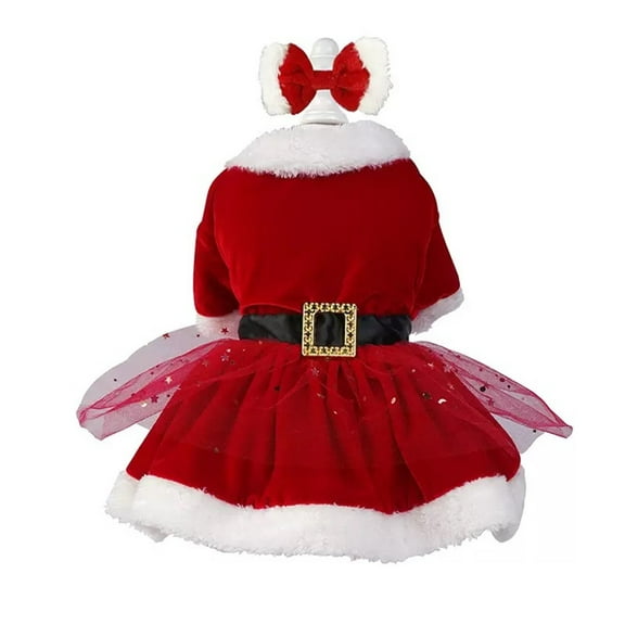 HQREA Dog Christmas Dress with Hair Bow Winter Puppy Holiday Costume Red Velvet Dress Pet Outfit Clothes