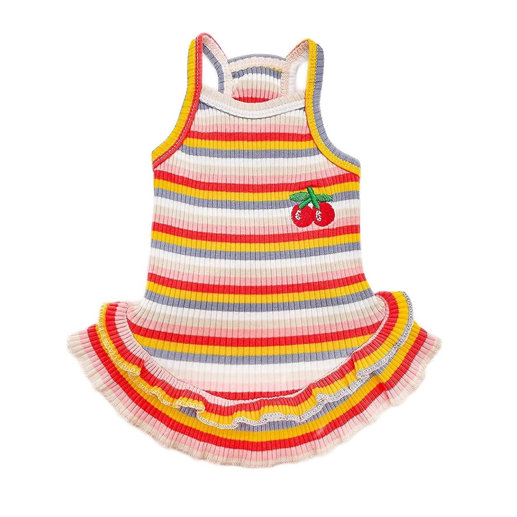 HQREA Dog Dress for Small Dogs Girl Birthday Clothes Puppy Summer Outfits Rainbow Striped Tutu Skirt Cat Chihuahua Yorkies Dresses