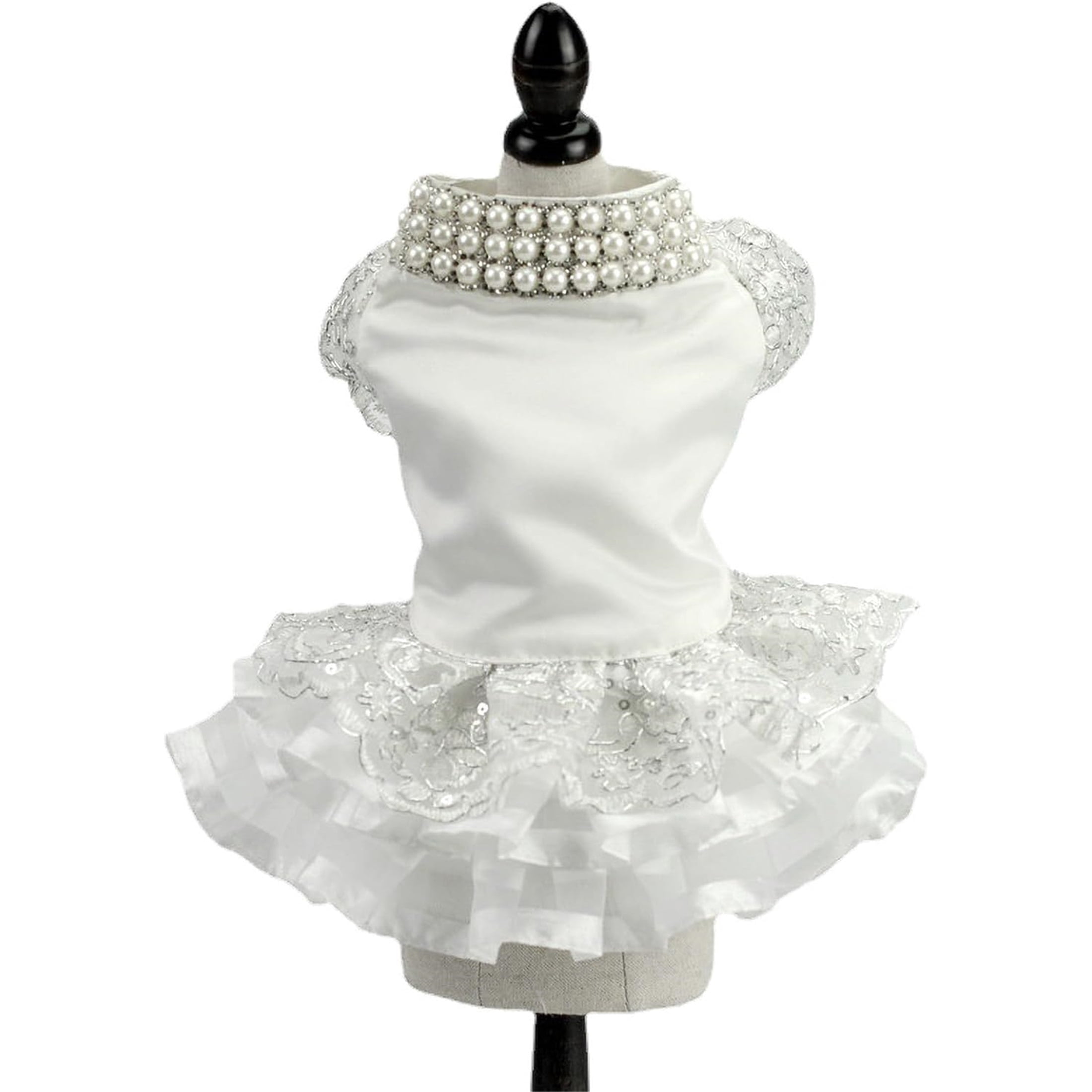 HQREA Dog Dresses for Small Dogs Girl Wedding Bride Dress Outfit with Pearl Necklace Princess Cake Skirt Formal Apparel