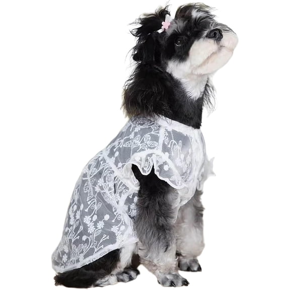 HQREA Dog Dresses for Small Dogs Girl White Wedding Bride Puppy Dress with Hat Floral Lace Summer Pet Princess Outfits