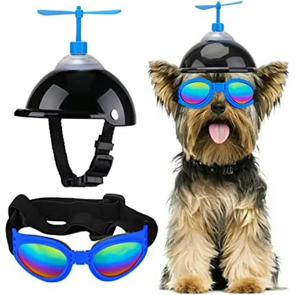 HQREA Dog Helmet and Goggles Cute Puppy Sunglasses Cat Helmet Dog Motorcycle Helmet with Propeller for Small Medium Large Dogs