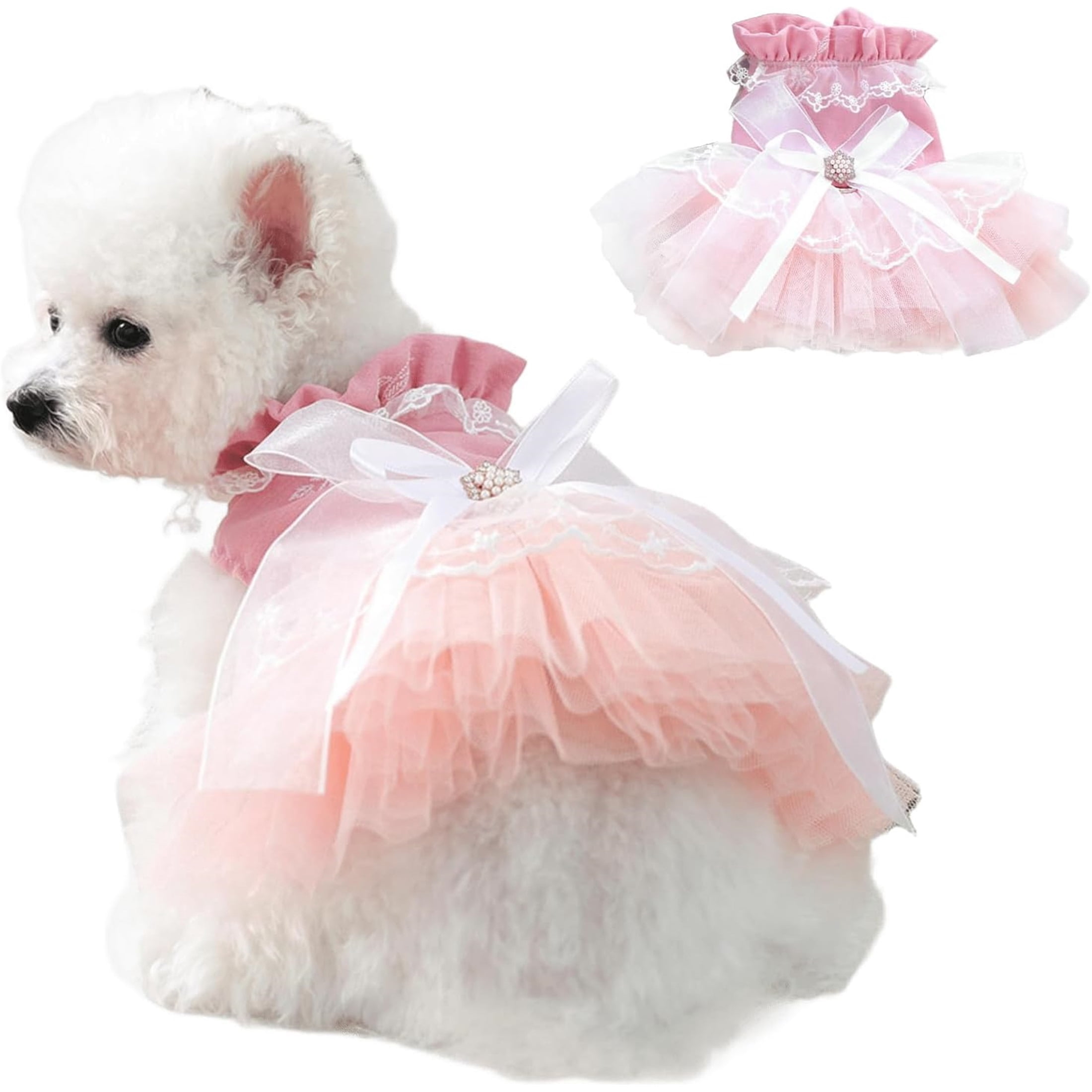 HQREA Dog Princess Dress for Small Dogs Girl Spring Summer Puppy Clothes Pink Tutu Skirt Outfit  for Wedding Birthday
