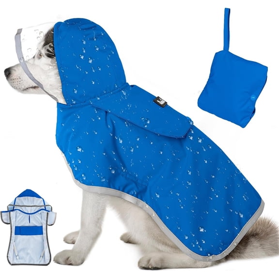 HQREA Dog Raincoat with Clear Hooded Waterproof Reflective Rain Jacket Double Layer Doggy Coat for Dogs