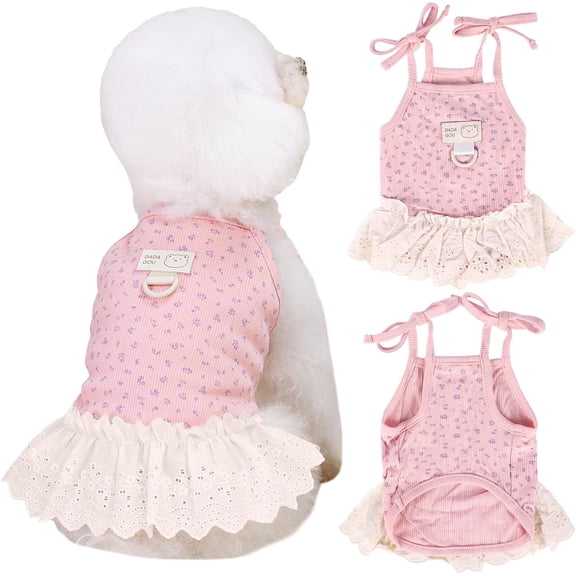 HQREA Dog Summer Clothes for Small Dogs Cat Daisy Flower Chihuahua Pet Dress with D-Ring