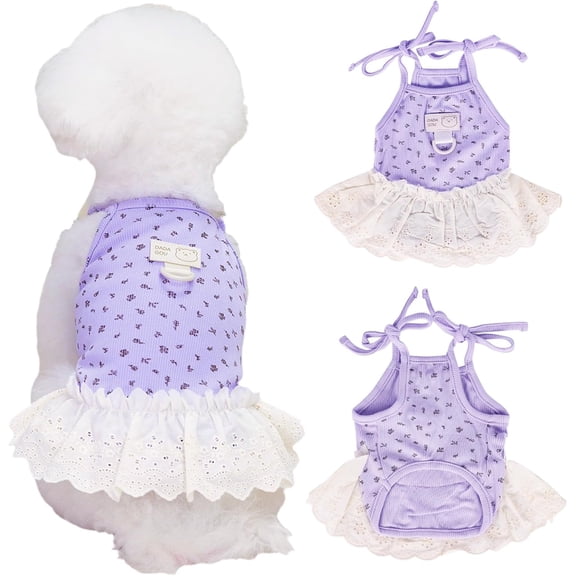 HQREA Dog Summer Clothes for Small Dogs Cat Daisy Flower Chihuahua Pet Dress with D-Ring