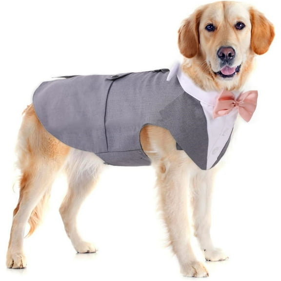 HQREA Dog Tuxedo Suit Formal Wedding Shirt with Bow Tie Holiday Wear for Boy Dogs
