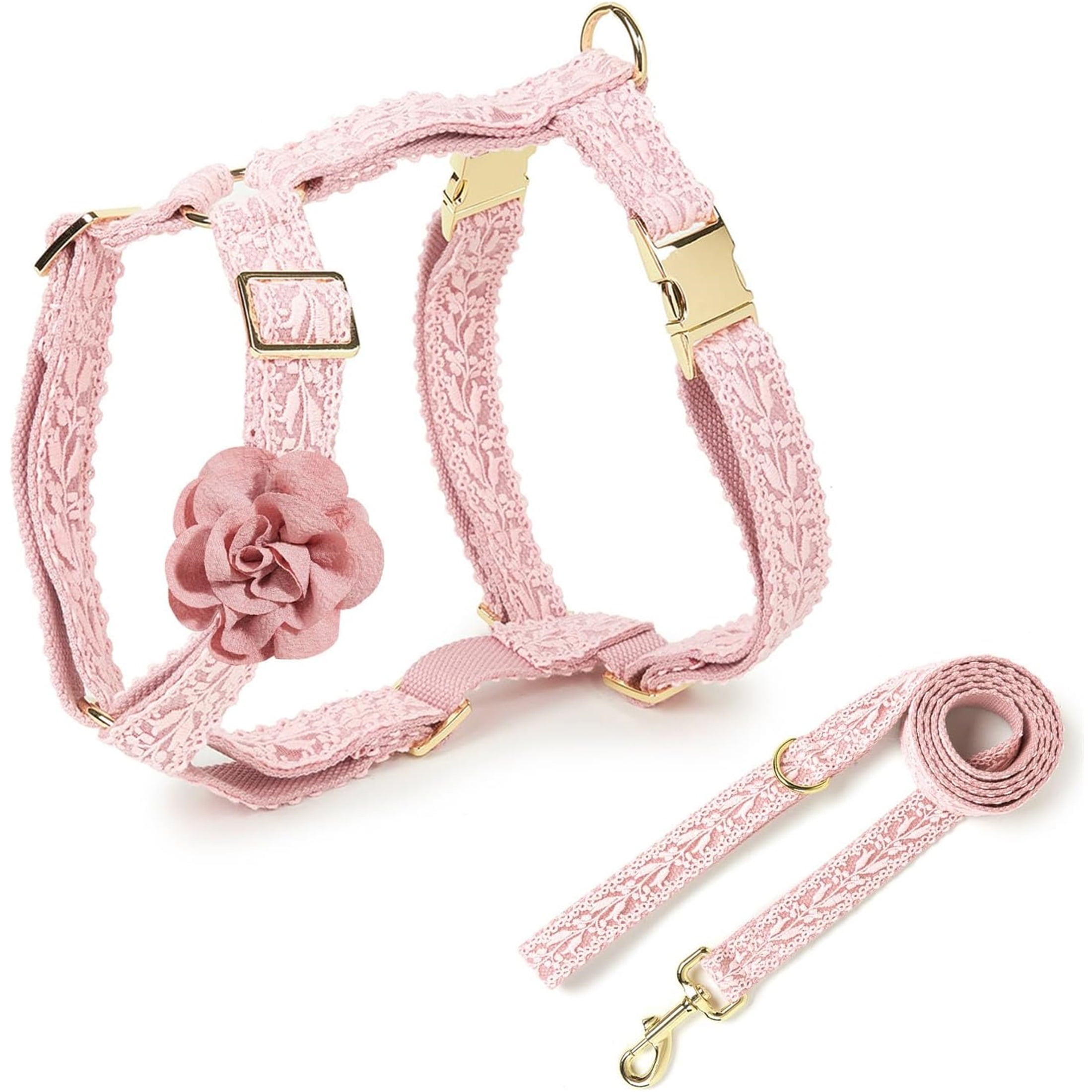 HQREA Embroidered Dog Harness and Leash Set, Easy Walk No Pull Dog Harness with Handle & Bow for Female Dogs