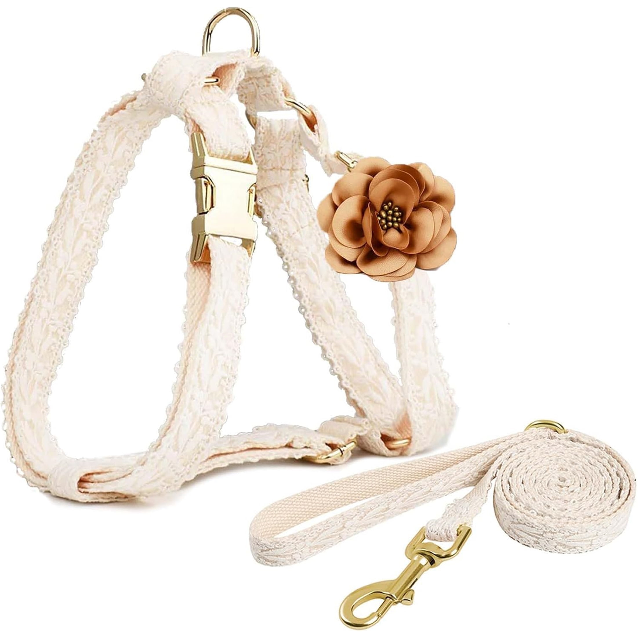HQREA Embroidered Dog Harness and Leash Set, Easy Walk No Pull Dog Harness with Handle & Bow for Female Dogs