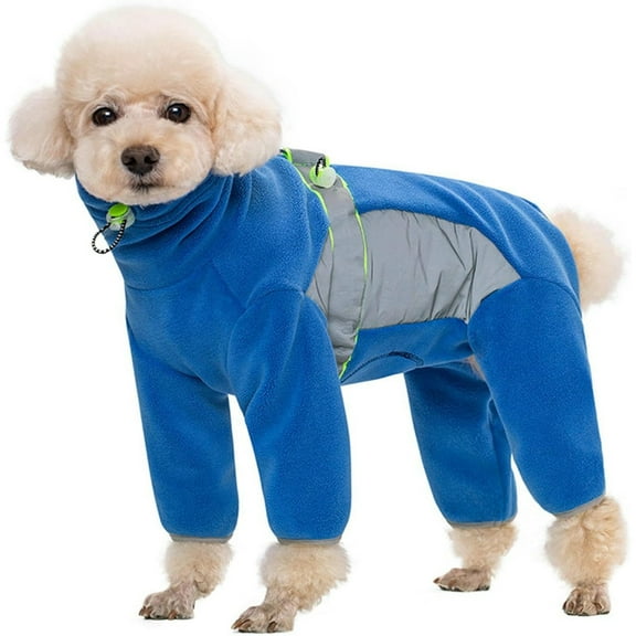 HQREA Fleece Dog Coat Bodysuit Full Body Pet Pajamas Jumpsuit with Zipper for Small Medium Dogs
