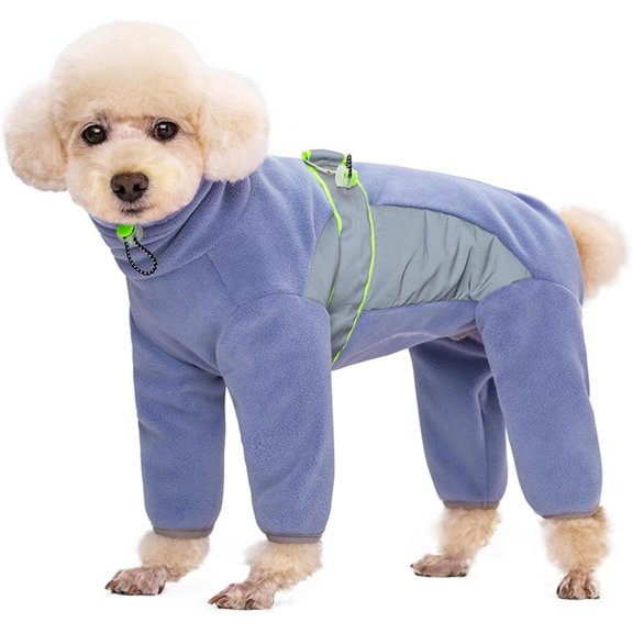 HQREA Fleece Dog Coat Bodysuit Full Body Pet Pajamas Jumpsuit with Zipper for Small Medium Dogs