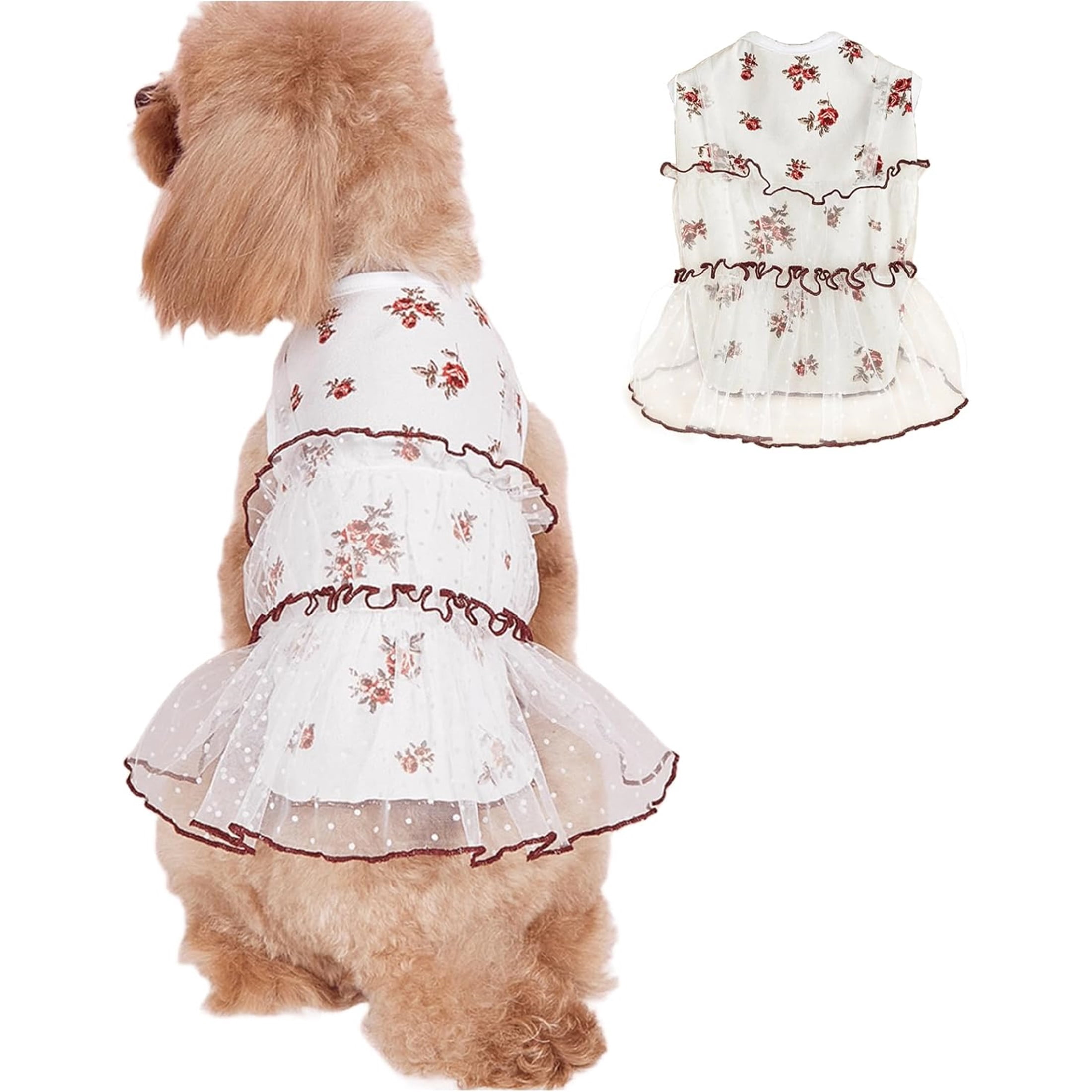 HQREA Floral Dog Dress for Summer Small Dogs Clothes Girl Puppy Cats Tulle Tutu Skirt Female Pet Birthday Holiday Outfits