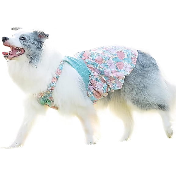 HQREA Floral Dog Dresses for Large Dogs Summer Girl Bowknot Puppy Princess Skirt