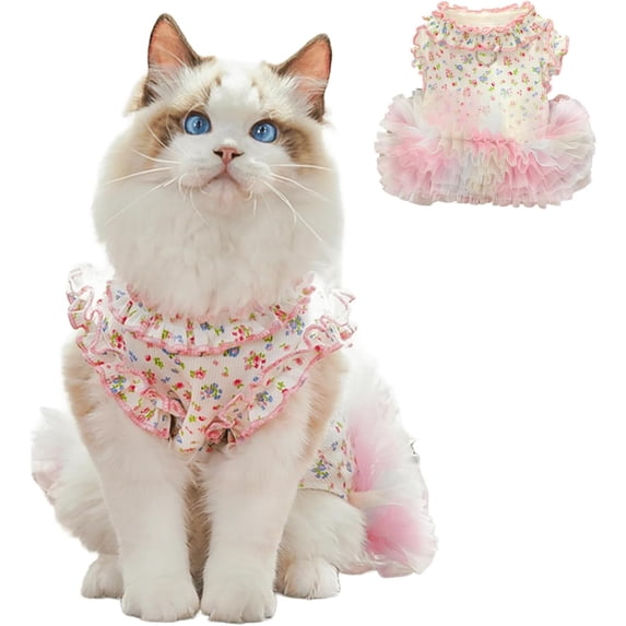 HQREA Floral Dog Tutu Dresses for Small Dogs Summer Clothes Female Cute Puppy Vest with D-Ring Holiday Birthday Outfits Cat Skirt