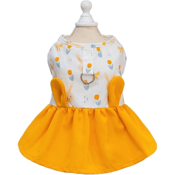 HQREA Floral Print Dog Dress with D-Ring Breathable Cotton Puppy Sundress Pet Outfit Summer Clothes for Small Dogs Cats