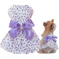 thumbnail image 1 of HQREA Floral Print Dog Dress with Satin Bow and Pearl for Small Dogs Girl, Cat Apparel, 1 of 6