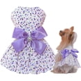 thumbnail image 1 of HQREA Floral Print Dog Dress with Satin Bow and Pearl for Small Dogs Girl, Cat Apparel, 1 of 6