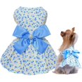 thumbnail image 1 of HQREA Floral Print Dog Dress with Satin Bow and Pearl for Small Dogs Girl, Cat Apparel, 1 of 6