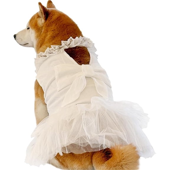 HQREA Luxury Dog Tulle Dress- Extra Large, Princess Wedding Tutu Skirt with Flower Bowknot for Female Dogs