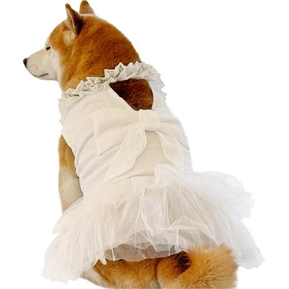 HQREA Luxury Dog Tulle Dress- Extra Large, Princess Wedding Tutu Skirt with Flower Bowknot for Female Dogs