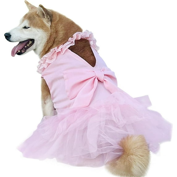 HQREA Luxury Dog Tulle Dress- Extra Large, Princess Wedding Tutu Skirt with Flower Bowknot for Female Dogs