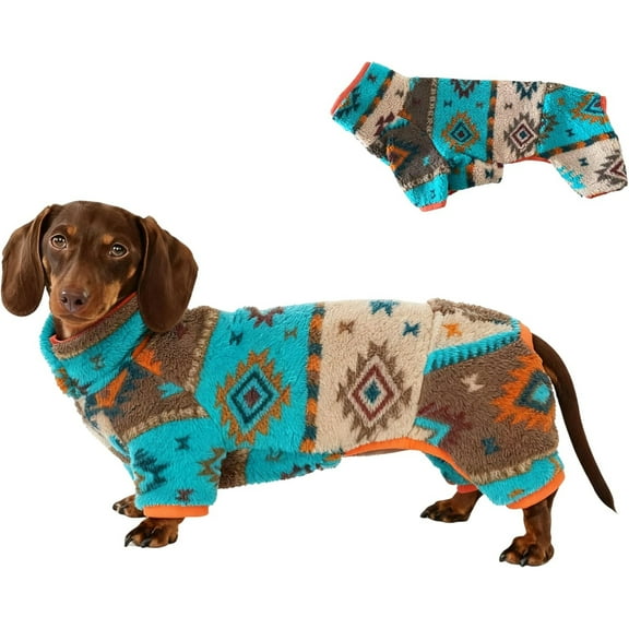 HQREA Full Body Onesie for Mini Dachshund Dog 4-Leg Flannel Winter Warm Dog Pajamas Jumpsuit