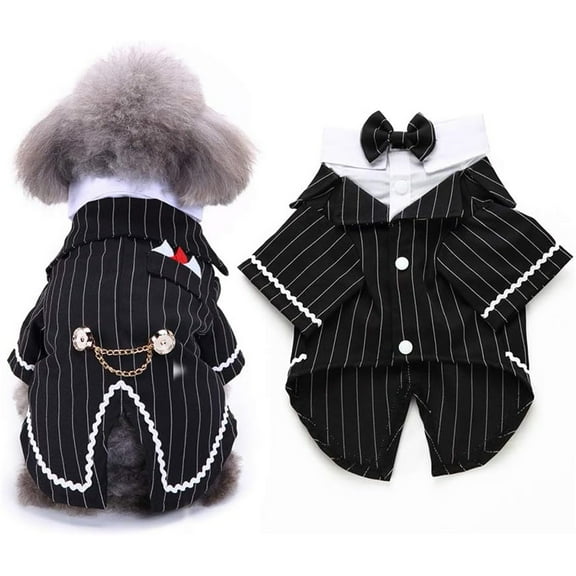 HQREA Gentleman Dog Wedding Shirt, Puppy Cat Pet Formal Tuxedo & Bow Tie Suit