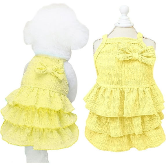 HQREA Girl Cake Dresses for Small Dogs Summer Puppy Cat Outfits with Bow for Chihuahua