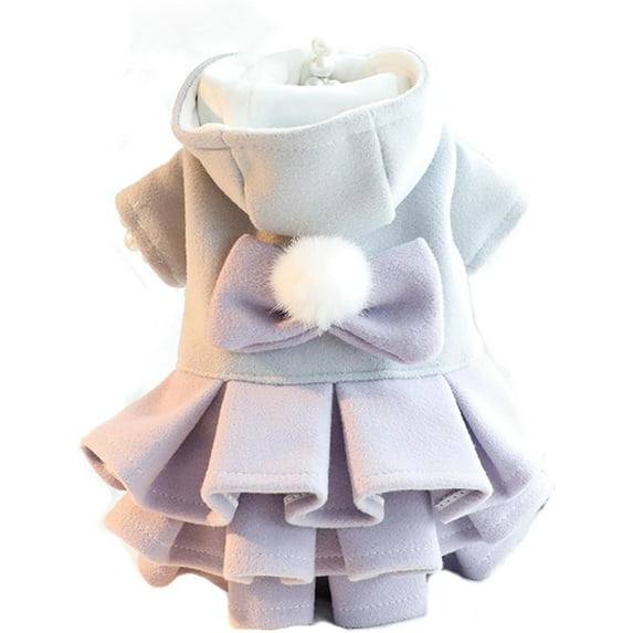 HQREA Girl Dog Hoodie Dress Winter Dog Coat, Warm Puppy Dresses Outfits for Cold Weather