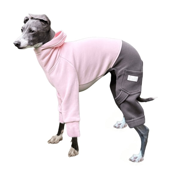 HQREA Greyhound Dog Winter Coat Jumpsuit Four-Legged Hooded Fullbody Whippet Clothes with Pocket