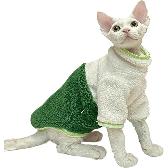 HQREA Hairless Cat Winter Coat, Fleece Cat Sweatshirt Pajamas for Cold Weather Cat Apparel