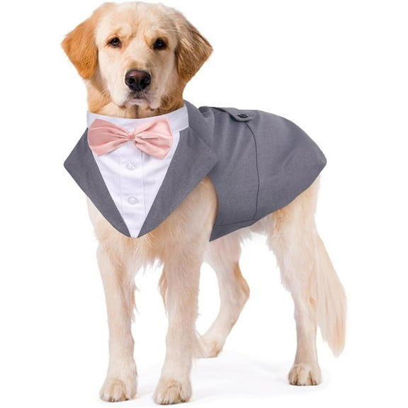 HQREA Large Medium Dog Tuxedo Suit Formal Pet Wedding Party Suit Puppy Prince Shirt with Bow Tie