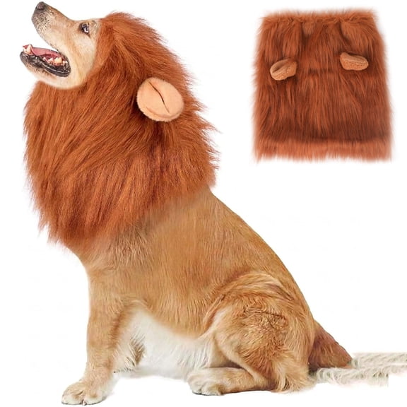 HQREA Lion Mane Wig for Dog Costume for Medium & Large Dogs Funny Dog Clothes for Halloween Christmas
