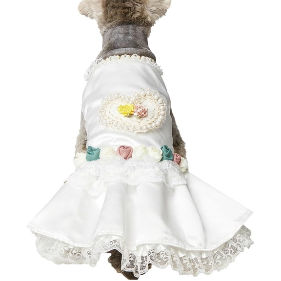 HQREA Luxury Pearl Dog Bride Wedding Dress,White Formal Puppy Princess Tutu Skirt for Small Dogs