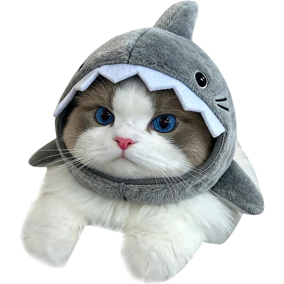 HQREA Pet Hat Plush Shark Cat Hat Costume Adjustable Kitten Fun Outfit Accessory for Party Cosplay