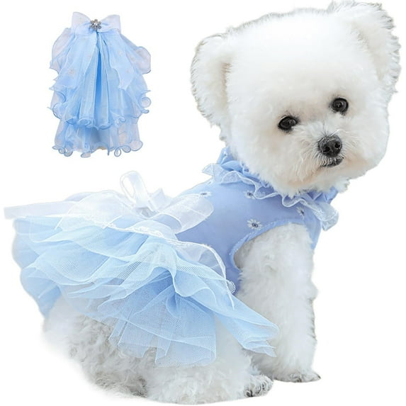 HQREA Pet Lace Wedding Dress with Bow, Summer Princess Dresses for Small Dogs Party Outfits