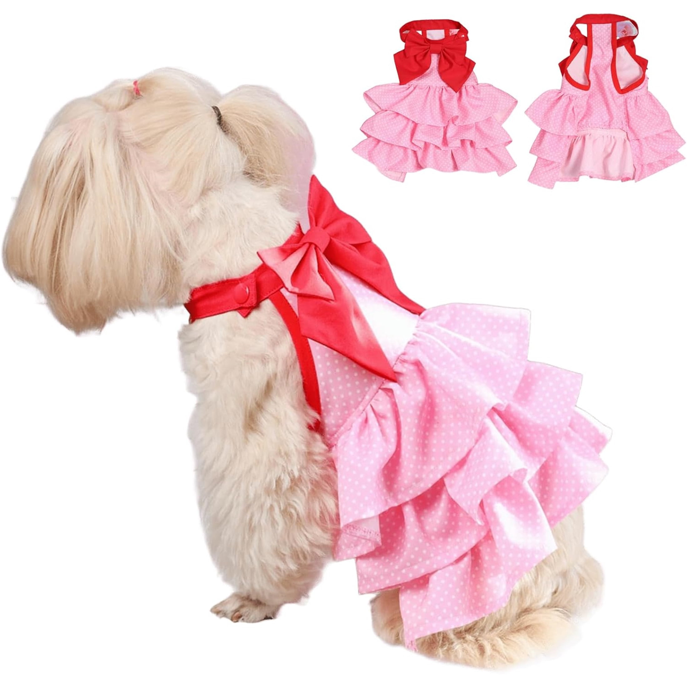 HQREA Pink Dog Dress for Small Dogs Summer Clothes Bow Knot Girl Puppy Princess Tutu Dress Cake Skirt Apparel for Valentines