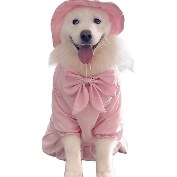 HQREA Pink Dog Princess Dresses for Large Dogs Girl with Bowknot Pretty Summer Valentine Outfit Wedding Birthday Skirt