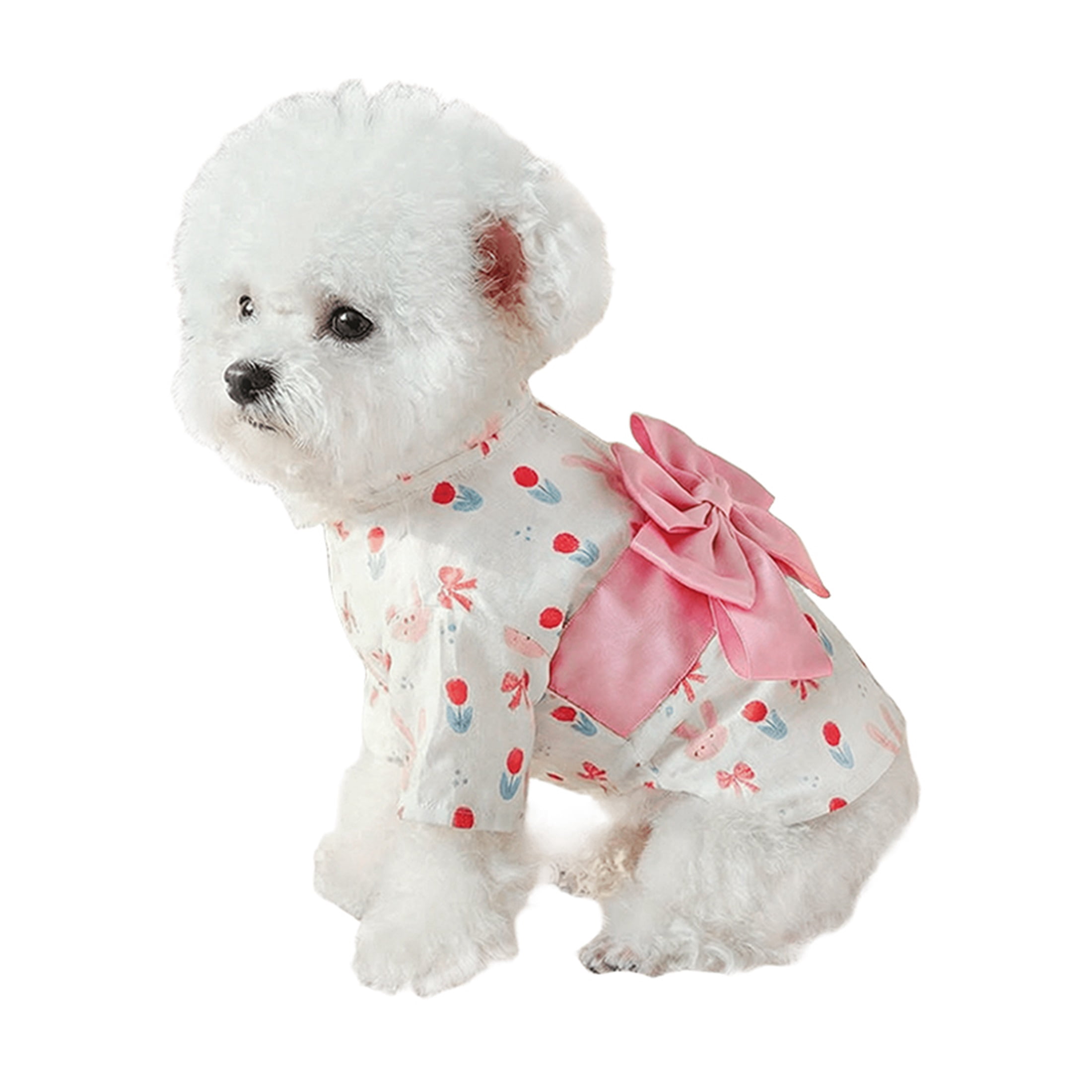 HQREA Premium Dog Shirt Girl Lightweight Puppy T-Shirt with Bow Tie Summer Bunny Printed Pet Easter Holiday Outfits Chihuahua Yorkie Clothes for Small Dogs